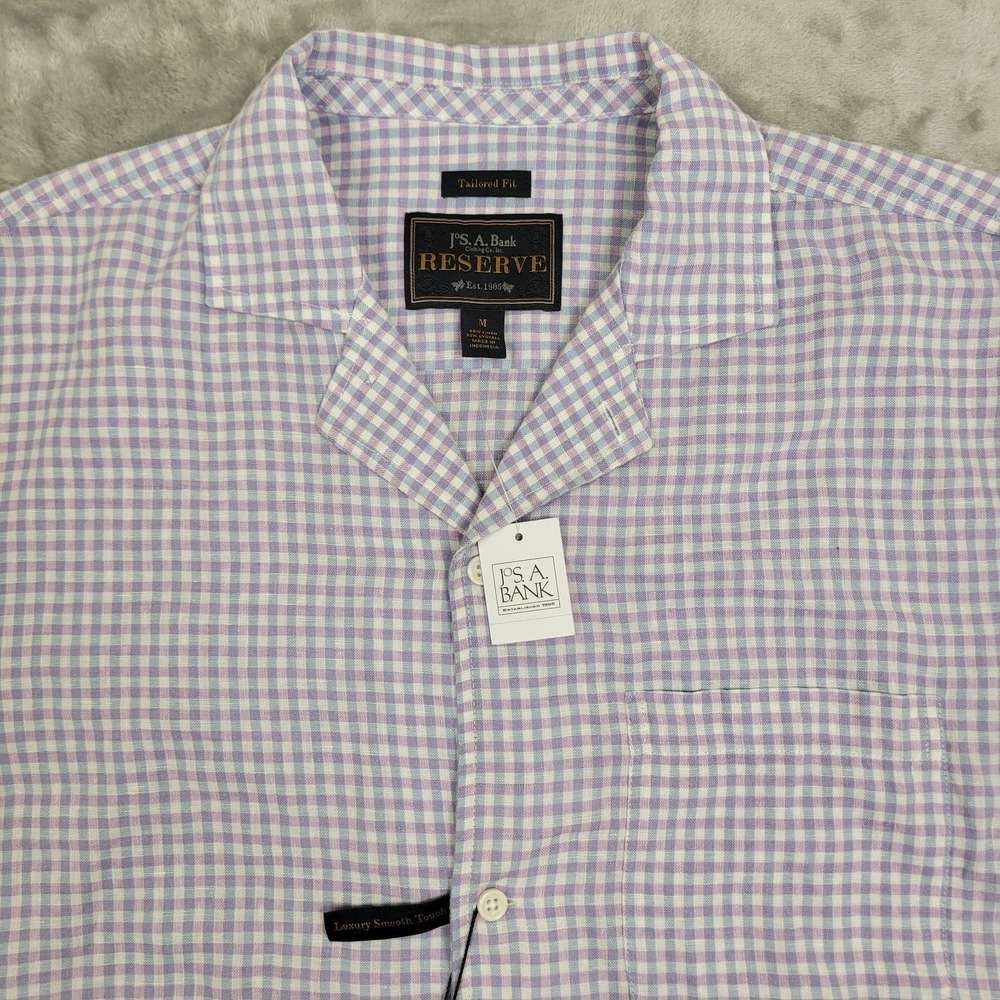 Jos A Bank Reserve Tailored Fit Shirt Mens Medium Purple Check Linen Blend (NWT) - Picture 2 of 9